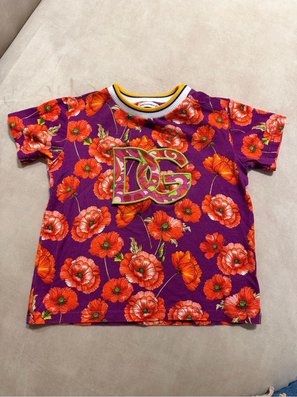 Dolce & Gabbana Purple Tee with Red-Orange Poppy Print